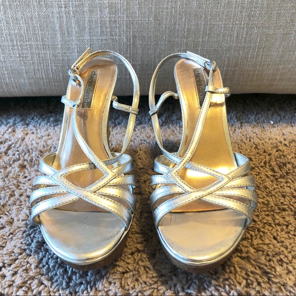 Charles David Shoes - Charles David Silver Cork Wedge Sandals